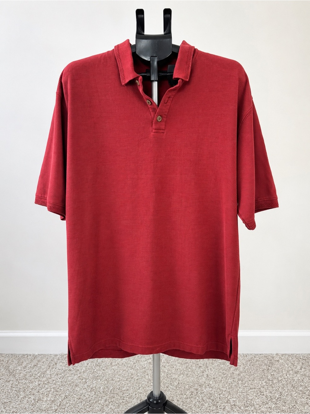 Baracuta Silk Cotton Knit Polo Shirt Burgundy Red Men’s Large L Luxury